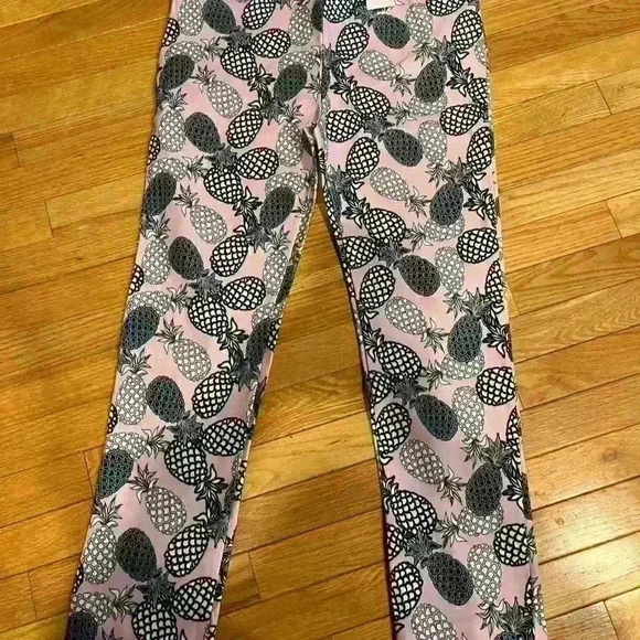 Jean-Pierre Klifa Pink Pineapple Print Leggings XL Elastic Waist Stretch Women - Picture 1 of 9